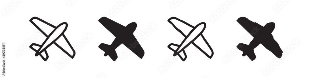 Obraz premium Set of four airplane icons, line and solid fill