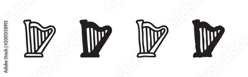 Set of four harp icons, line and solid fill