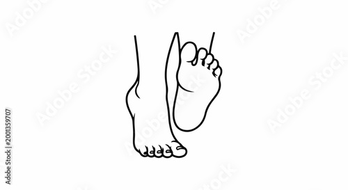 Black and white line drawing of two feet in motion