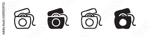 Dental floss container icons, outlined and filled, black and white