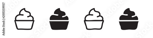 Set of soft serve ice cream cup icons, outline and filled, hand-drawn style
