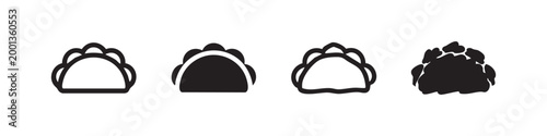 Set of four taco icons, mexican food, fast food, black and white
