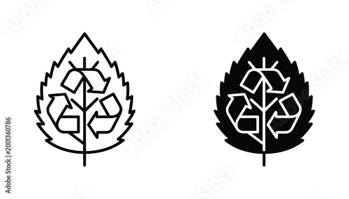 Eco friendly leaf icon with recycling symbol inside for sustainable environment concepts and green energy branding