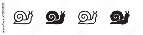 Four snail icons in different styles