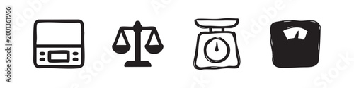 Weighing Scales Icon Set - Digital Balance Kitchen and Bathroom Scales for Measurement