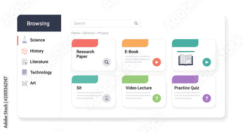 E-learning interface elements, online course icons, educational web design, digital learning buttons