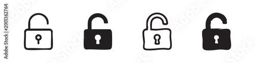 Set of hand-drawn outline and filled padlocks on white background