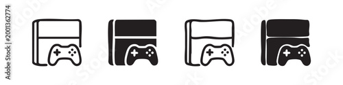 Set of hand-drawn outline and filled video game consoles and controllers