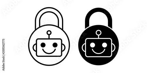 Automation Security Padlock Icon With Robot Symbol Technology Protection Privacy Concept Black And White Minimal Style