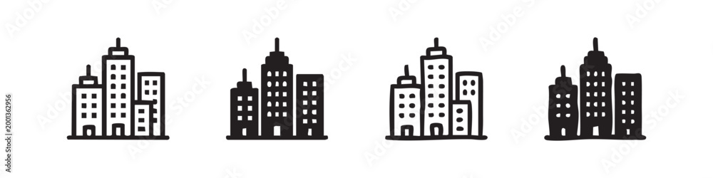 Naklejka premium Set of hand-drawn outline and filled skyscraper icons