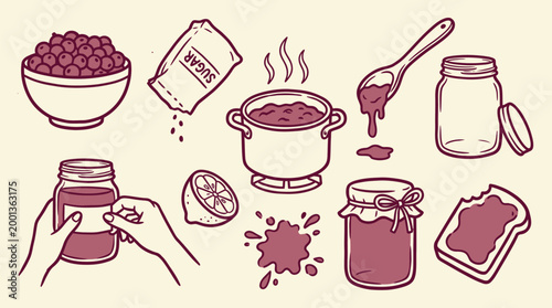 Traditional fruit preserve preparation process in a domestic kitchen for homemade food storage and culinary education