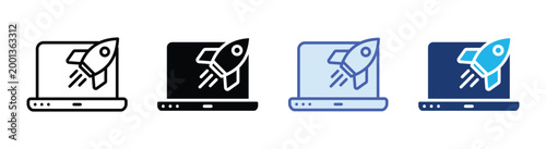 Rocket launch icon set multiple style collection