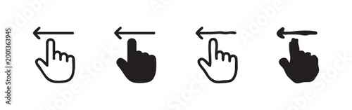 Set of four hand-drawn swipe left gesture icons, two outlines, two solid black