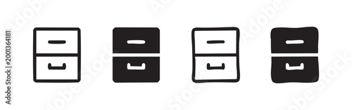 Set of four filing cabinet icons in black and white styles