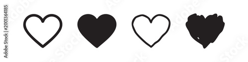 Set of four heart icons in black and white styles