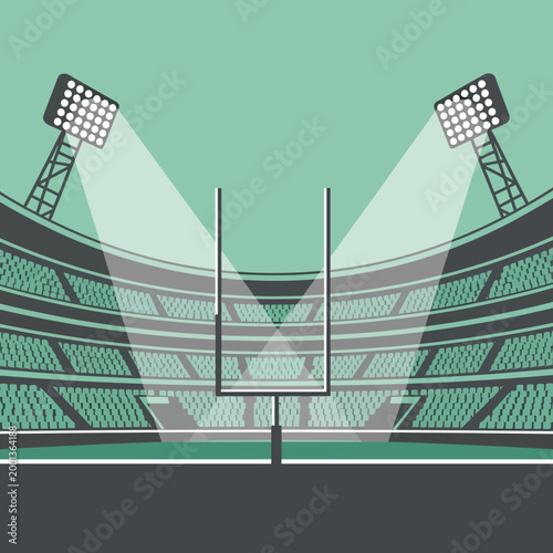 Flat Illustration of American Football Stadium with Goalpost and Bright Floodlights
