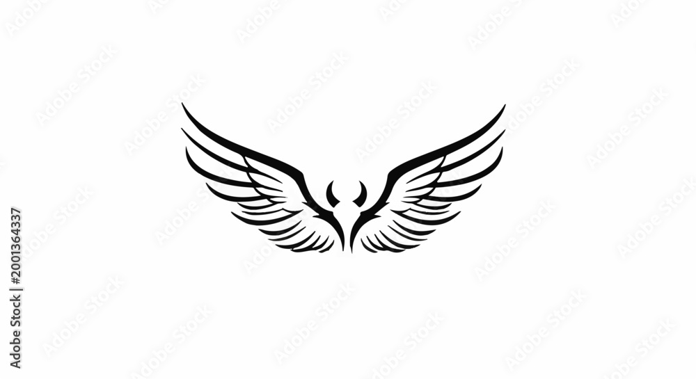 Fototapeta premium Black stylized angel or demon wings with sharp curves and a small horn shape