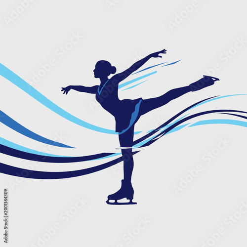 Silhouette Illustration of a Graceful Female Figure Skater on Ice