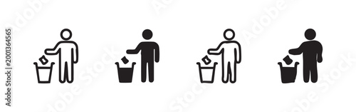 Person Disposing Trash Icon Set - Waste Management, Recycling, and Environmental Responsibility