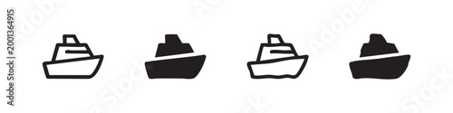 Set of simple ship icons in outline and solid fill styles