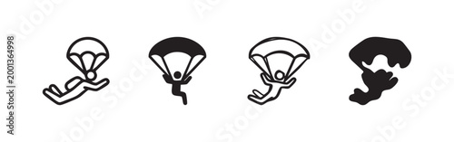 Set of simple skydiver icons in outline and solid fill styles