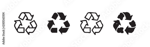 Set of simple recycle bin icons in outline and solid fill styles
