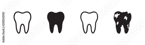 Set of simple tooth icons illustrating health and decay