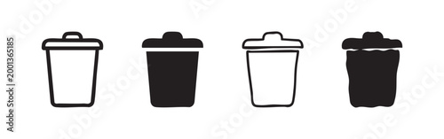 Set of simple trash can icons in outline and solid fill styles