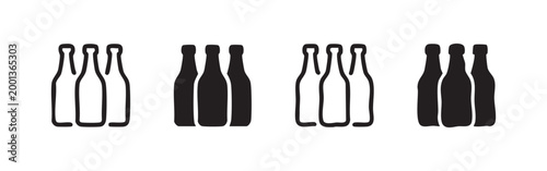 Set of simple bottle icons for drinks in outline and solid fill