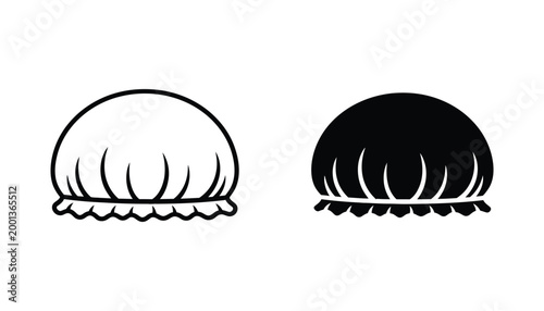 Shower cap icon in outline and solid black style for bathroom accessories and personal hygiene concepts