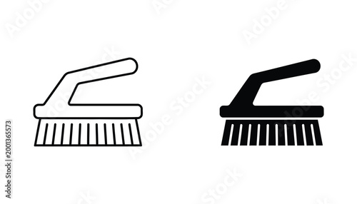 Cleaning brush icon in outline and solid black for household chores and maintenance concepts