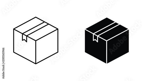 Closed cardboard shipping box icon set for logistics and e-commerce delivery