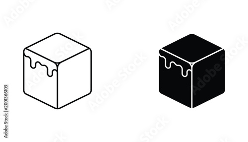 3D isometric ice cube with melting liquid drip effect icon set for food and beverage industry design