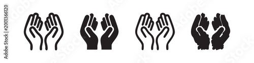 Set of four cupped hands icons