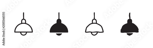 Lamp icons, hanging pendant light, outline and filled, clean and sketched styles