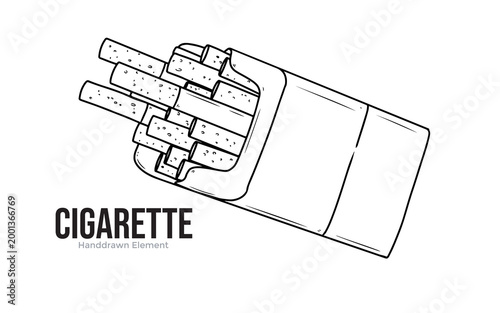 A hand-drawn sketch of an open pack of cigarettes with several cigarettes visible.