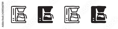 Four coffee maker icons in different styles on white background