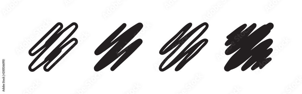 Fototapeta premium Four scribble or hatch mark icons in different styles on white background