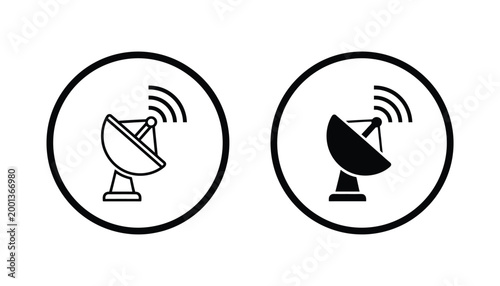 Satellite dish communication antenna icon set for global broadcast and wireless network technology concepts