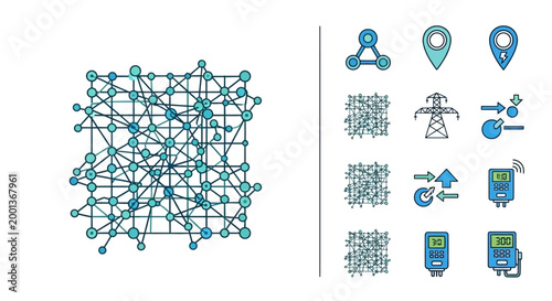 Network connections and technology icons.