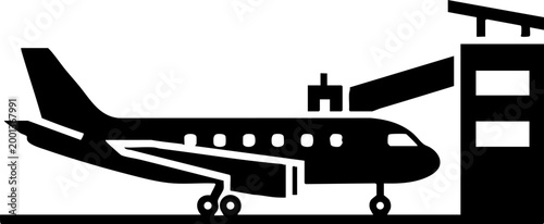 Airplane at Airport Terminal Gate Icon Silhouette