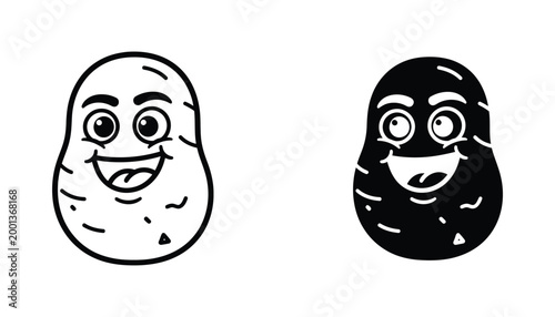 Cute potato mascot character icon set in flat vector style isolated on white background for food and agriculture design