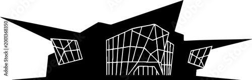 Modern architectural building silhouette icon isolated on white
