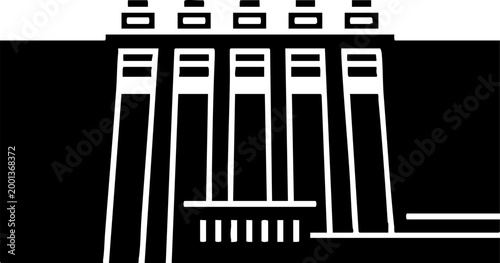 Hydroelectric Dam Icon Illustration in Black and White