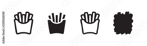 French Fries Icons Set, Fast Food and Potato Snack Symbols for Restaurant and Menu