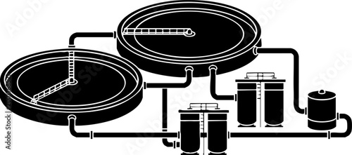 Wastewater Treatment Plant System Silhouette Icon Vector