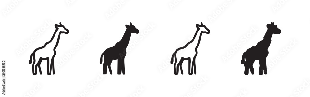 Fototapeta premium Giraffe icon set with various animal silhouette and outline styles