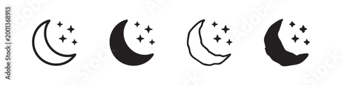 Moon and stars icon set for night, sleep, and space symbols