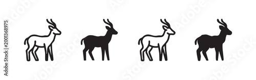 Antelope or deer icon set with various animal silhouette and outline styles