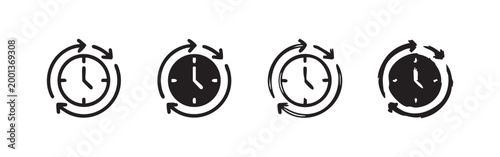 Hand-Drawn Clock with Arrows Icons - Time and Update Symbols